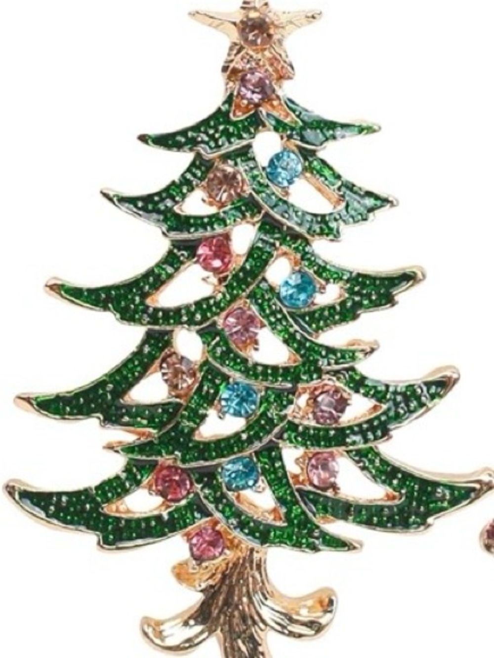 Festive Green Crystal Christmas Tree Brooch